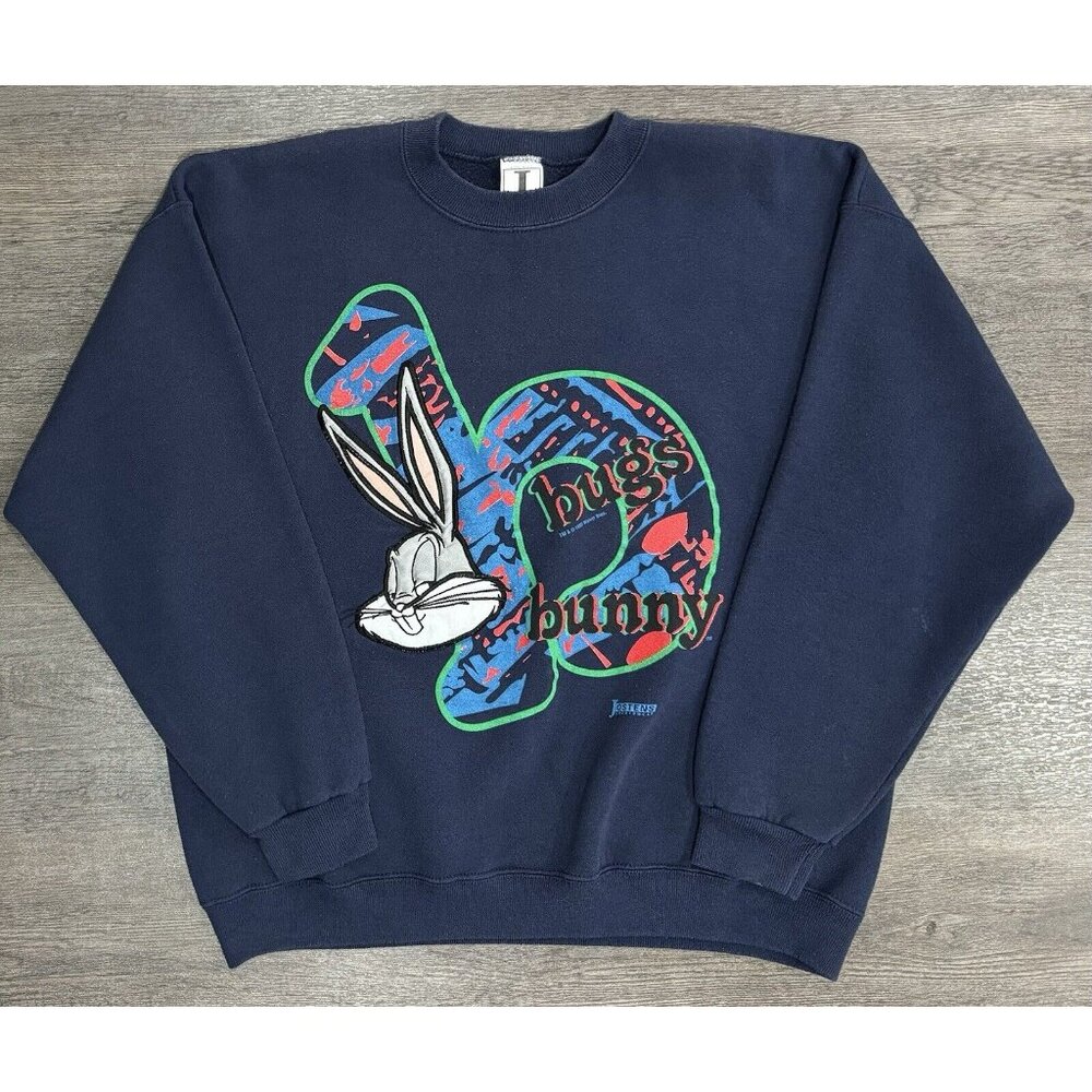 VTG JOSTENS Bugs Bunny Looney Tunes 1993 Crewneck Navy Blue Sweatshirt 90s SZ XL